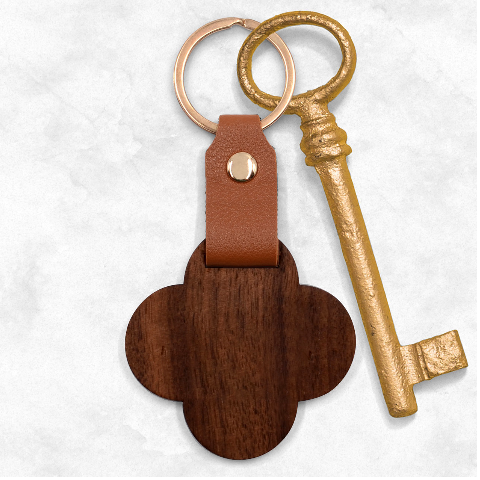 Trees Christmas Holiday Pattern Engraved Wood Key Chain from ArtsNow.com Front