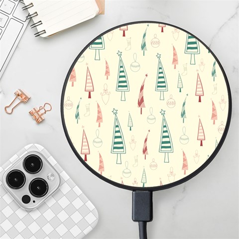 Trees Christmas Holiday Pattern Wireless Fast Charger(Black) from ArtsNow.com Front