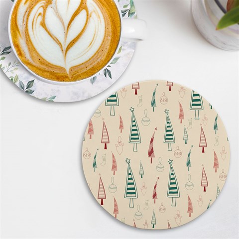 Trees Christmas Holiday Pattern UV Print Round Tile Coaster from ArtsNow.com Front