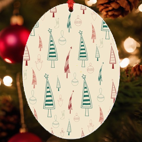 Trees Christmas Holiday Pattern UV Print Acrylic Ornament Oval from ArtsNow.com Front