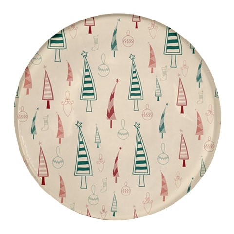 Trees Christmas Holiday Pattern Round Glass Fridge Magnet (4 pack) from ArtsNow.com Front