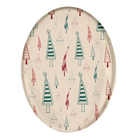 Trees Christmas Holiday Pattern Oval Glass Fridge Magnet (4 pack) from ArtsNow.com Front