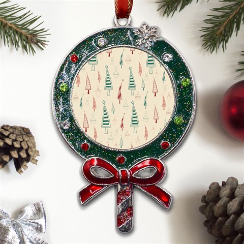 Trees Christmas Holiday Pattern Metal X Mas Lollipop with Crystal Ornament from ArtsNow.com Front