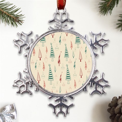 Trees Christmas Holiday Pattern Metal Large Snowflake Ornament from ArtsNow.com Front