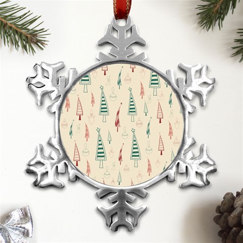 Trees Christmas Holiday Pattern Metal Small Snowflake Ornament from ArtsNow.com Front