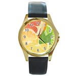 Citrus Fruit Healthy Vitamin Round Gold Metal Watch