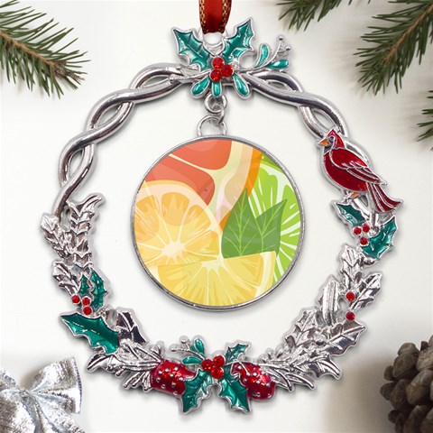 Citrus Fruit Healthy Vitamin Metal X mas Wreath Holly leaf Ornament from ArtsNow.com Front