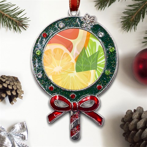 Citrus Fruit Healthy Vitamin Metal X Mas Lollipop with Crystal Ornament from ArtsNow.com Front