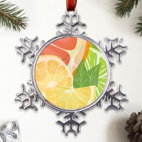 Citrus Fruit Healthy Vitamin Metal Large Snowflake Ornament from ArtsNow.com Front