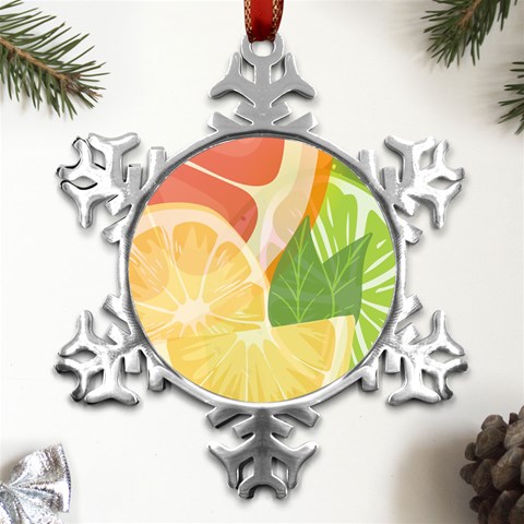 Citrus Fruit Healthy Vitamin Metal Small Snowflake Ornament from ArtsNow.com Front