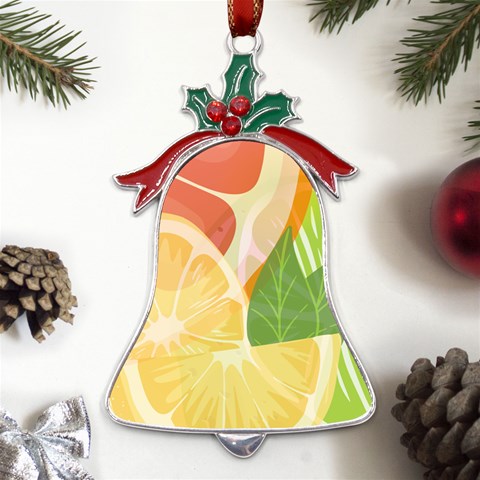 Citrus Fruit Healthy Vitamin Metal Holly Leaf Bell Ornament from ArtsNow.com Front