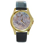 Window Pattern Winter Frost Round Gold Metal Watch