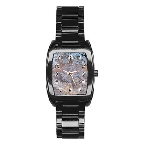 Window Pattern Winter Frost Stainless Steel Barrel Watch from ArtsNow.com Front