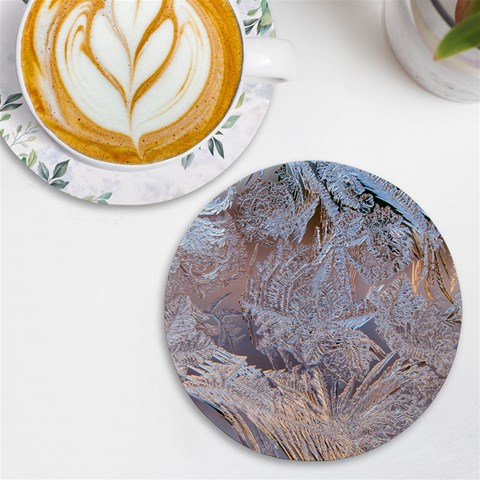 Window Pattern Winter Frost UV Print Round Tile Coaster from ArtsNow.com Front