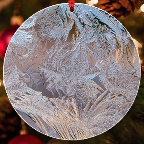 Window Pattern Winter Frost UV Print Acrylic Ornament Round from ArtsNow.com Front