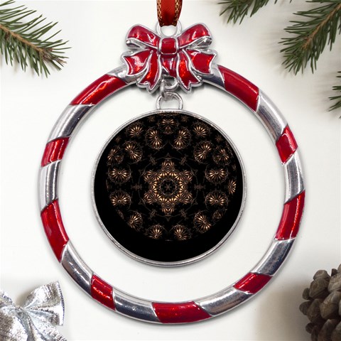 Bronze Age Mandala Metal Red Ribbon Round Ornament from ArtsNow.com Front