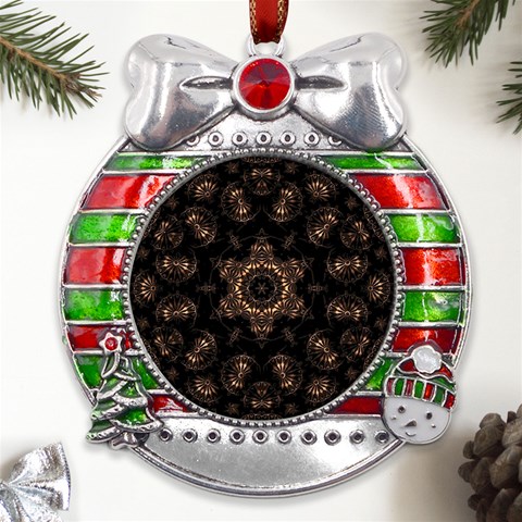 Bronze Age Mandala Metal X Mas Ribbon With Red Crystal Round Ornament from ArtsNow.com Front