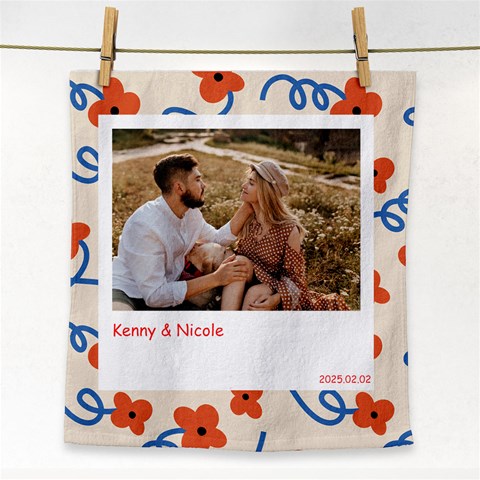 Personalized Photo Frame Flower Pattern Face Towel Face Towel from ArtsNow.com Front