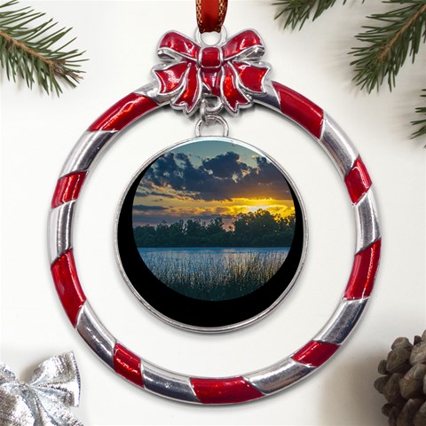 Peaceful Horizons of Uruguay  Metal Red Ribbon Round Ornament from ArtsNow.com Front