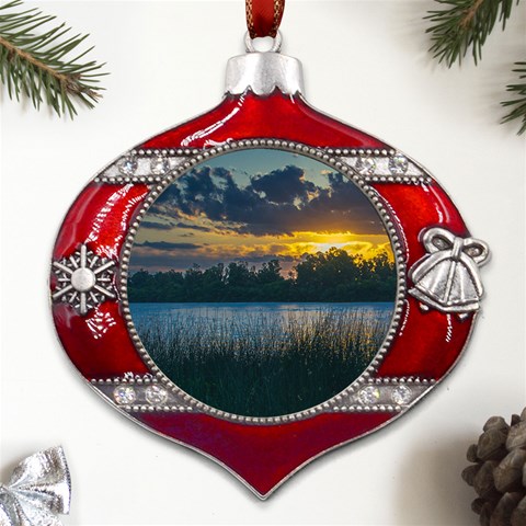 Peaceful Horizons of Uruguay  Metal Snowflake And Bell Red Ornament from ArtsNow.com Front