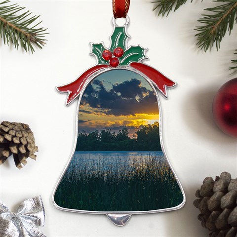 Peaceful Horizons of Uruguay  Metal Holly Leaf Bell Ornament from ArtsNow.com Front