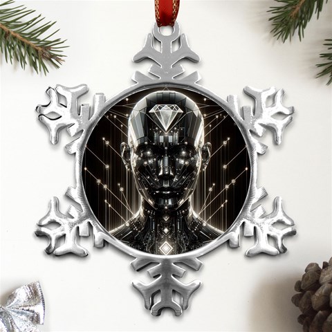 Robotics Robot Technology Future Metal Small Snowflake Ornament from ArtsNow.com Front