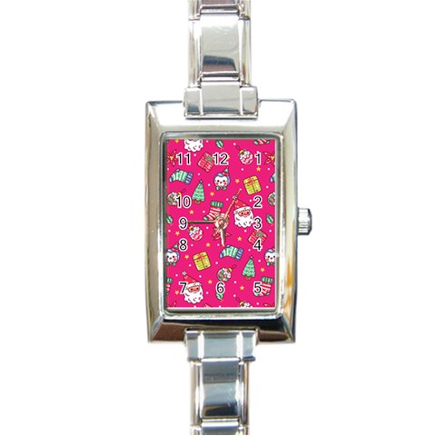 cute pink christmas pattern Rectangle Italian Charm Watch from ArtsNow.com Front