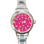 cute pink christmas pattern Round Italian Charm Watch