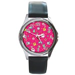 cute pink christmas pattern Round Metal Watch