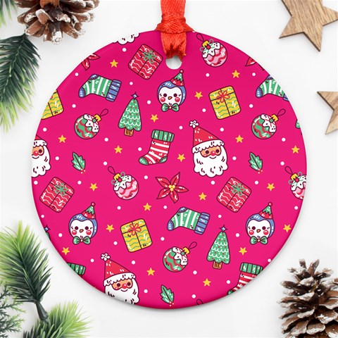 cute pink christmas pattern Ornament (Round) from ArtsNow.com Front