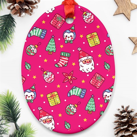 cute pink christmas pattern Ornament (Oval) from ArtsNow.com Front