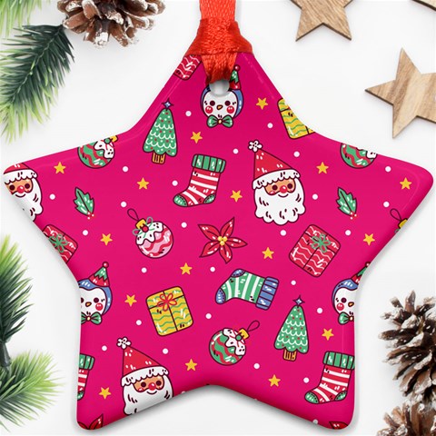 cute pink christmas pattern Ornament (Star) from ArtsNow.com Front