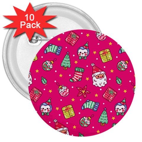 cute pink christmas pattern 3  Buttons (10 pack)  from ArtsNow.com Front