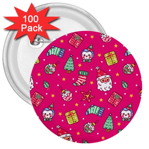 cute pink christmas pattern 3  Buttons (100 pack)  from ArtsNow.com Front