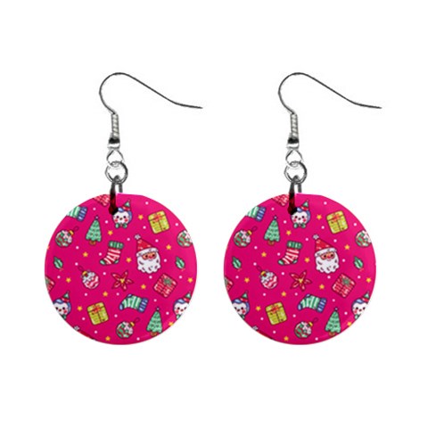 cute pink christmas pattern Mini Button Earrings from ArtsNow.com Front