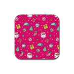 cute pink christmas pattern Rubber Coaster (Square)