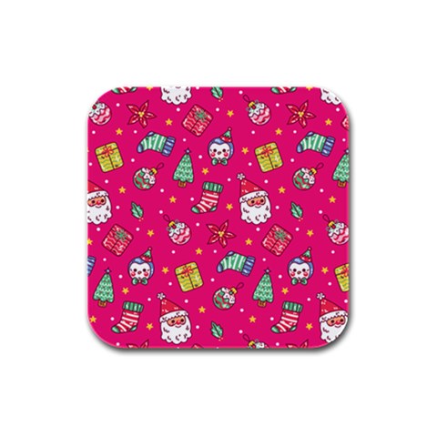 cute pink christmas pattern Rubber Square Coaster (4 pack) from ArtsNow.com Front