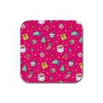 cute pink christmas pattern Rubber Square Coaster (4 pack)