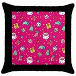 cute pink christmas pattern Throw Pillow Case (Black)