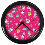 cute pink christmas pattern Wall Clock (Black)