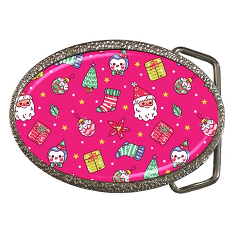 cute pink christmas pattern Belt Buckles from ArtsNow.com Front