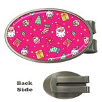 cute pink christmas pattern Money Clips (Oval) 