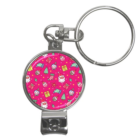 cute pink christmas pattern Nail Clippers Key Chain from ArtsNow.com Front