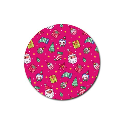 cute pink christmas pattern Rubber Coaster (Round) from ArtsNow.com Front