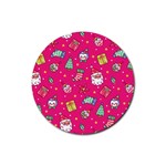 cute pink christmas pattern Rubber Round Coaster (4 pack)