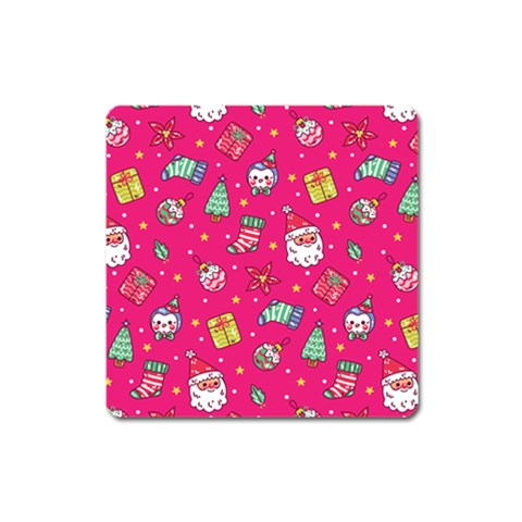 cute pink christmas pattern Square Magnet from ArtsNow.com Front