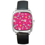 cute pink christmas pattern Square Metal Watch