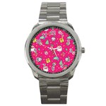 cute pink christmas pattern Sport Metal Watch