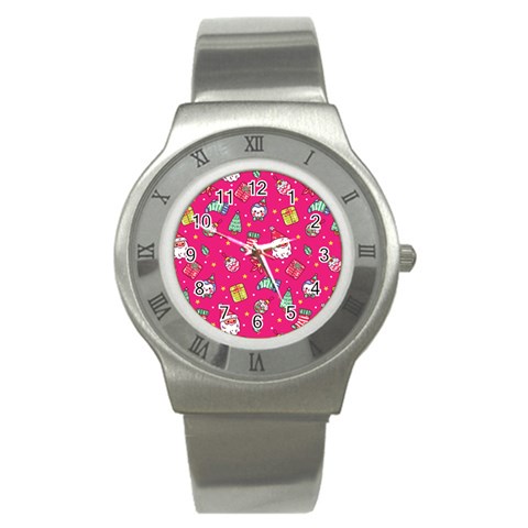 cute pink christmas pattern Stainless Steel Watch from ArtsNow.com Front