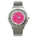 cute pink christmas pattern Stainless Steel Watch